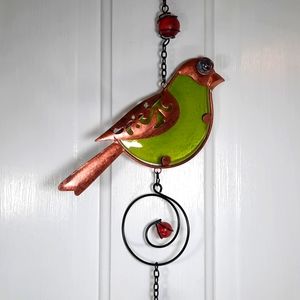 Bird Garden Bell Suncatcher Green Feather Outdoor Garden Yard Art Accent Gift